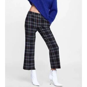 Zara Cropped Stretch Kick Flare Tartan‎ Plaid Pants Size 4